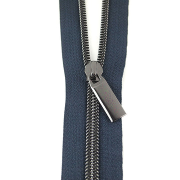 Sallie Tomato #5 Nylon Zipper Tape & Pulls - Navy with Gunmetal Coil