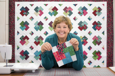 Card Trick Quilt Tutorial: Jenny Doan's Jelly Roll Block Set on Point