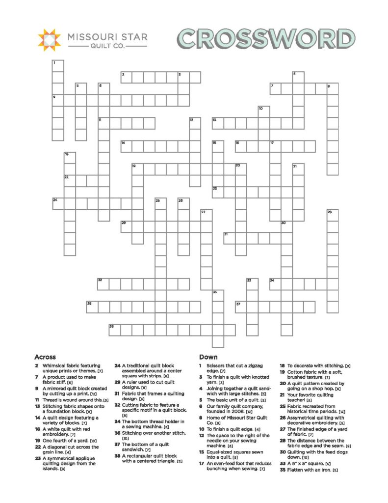 Quilting Crossword