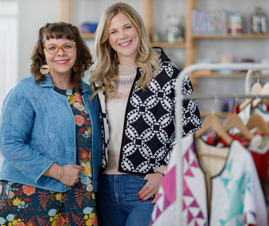 Teresa Coates and Misty Doan wear their Elemental Quilt Coats.
