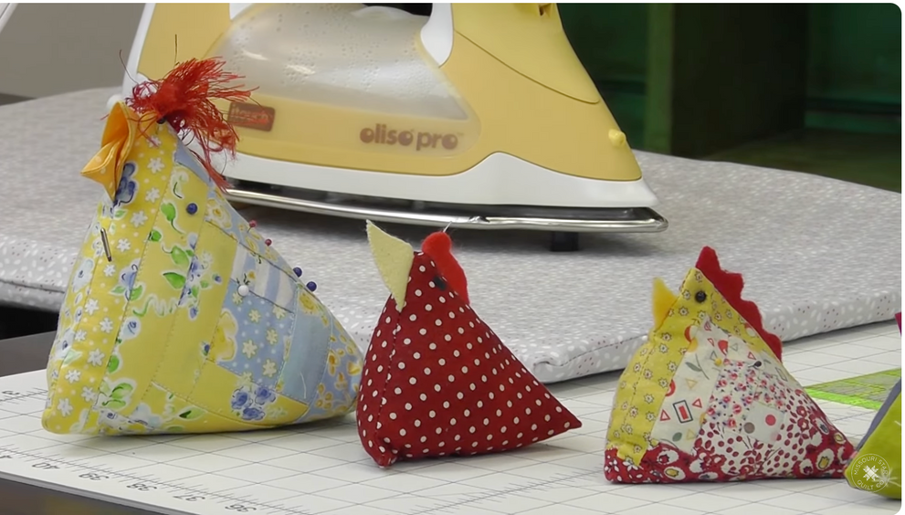 Scrappy Chicken Pincushions are easy to sew with this free video tutorial!