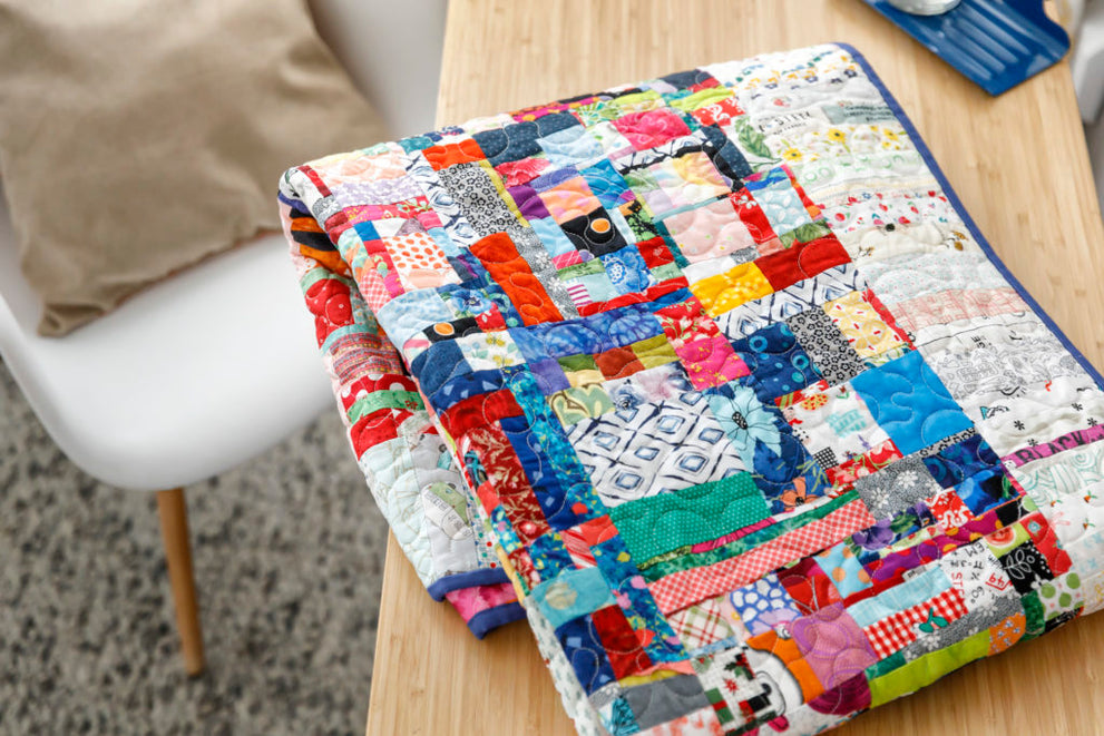 Triple Play! Crumb Quilt, Carpenter's Square, Full Circle