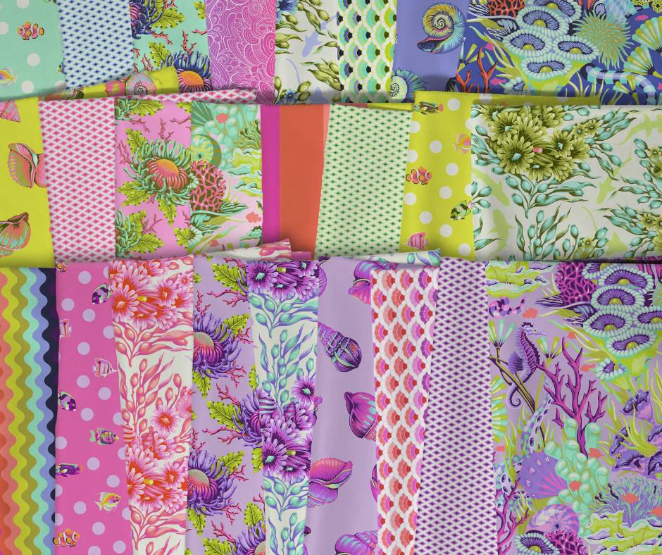 a vibrant selection of fat quarter fabrics by Tula Pink, one of many popular designers with FreeSpirit Fabrics.