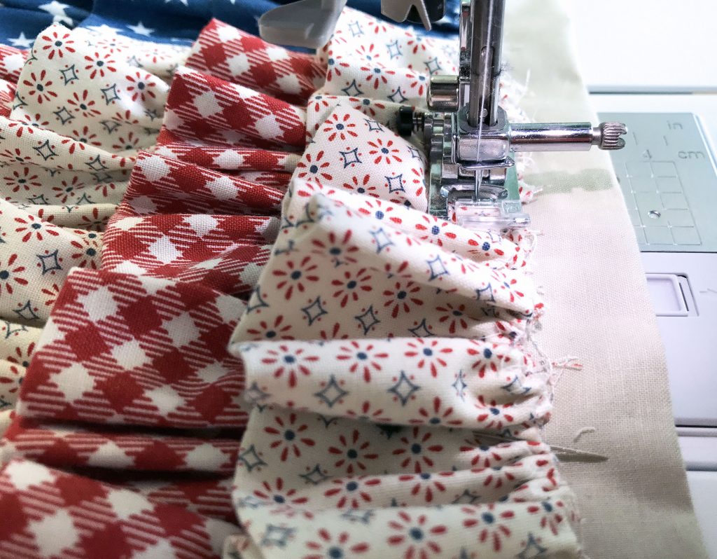 DIY Fabric Flag Holiday Decoration with Easy Gathering Technique - Step by Step Tutorial