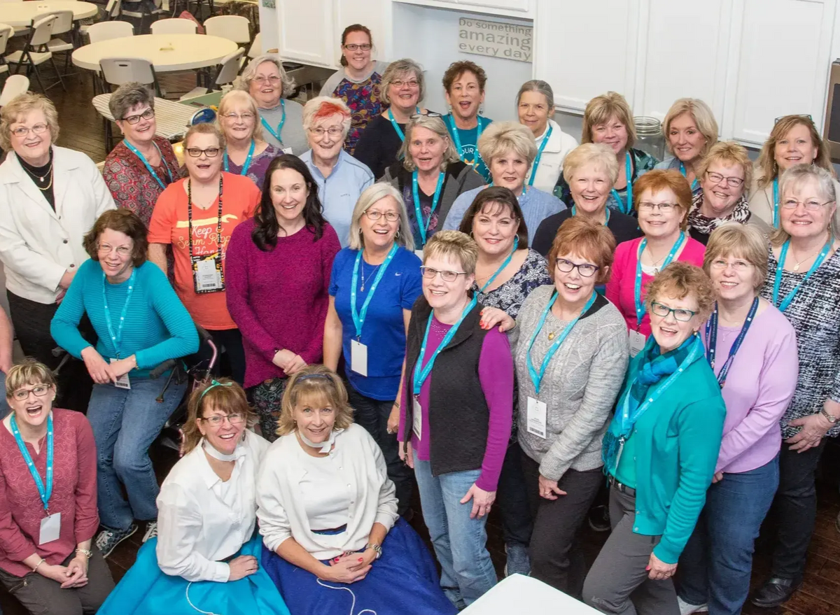 A group of quilters gathered together at Missouri Star in Hamilton, MO
