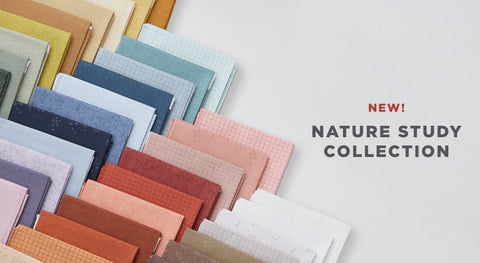 A selection of fat quarter fabric prints from the Nature Study 2.0 fabric collection.