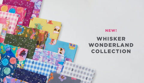 a selection of fat quarter fabrics from the Whisker Wonderland Fabric Collection.