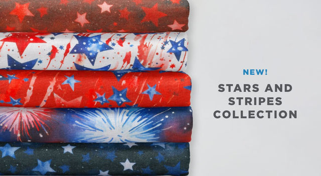 Red, white, and blue patchwork fabric from the stars and stripes patriotic fabric collection.