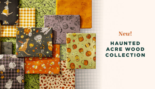 A fat quarter bundle of animals in costumes and other Halloween motifs.