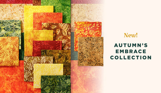 An autumnal themed fat quarter bundle of batiks from the Autumn's Embrace Batiks fabric collection.
