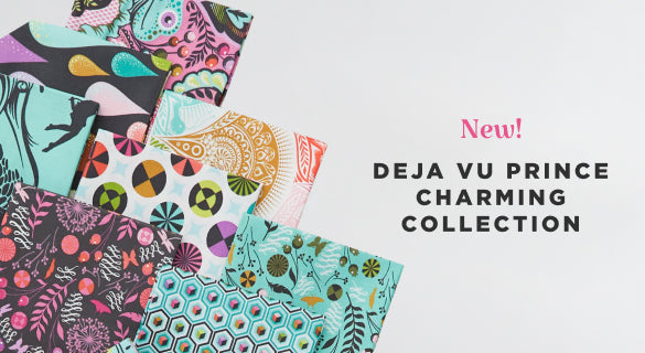 Fat quarter bundle of cotton quilt fabric featuring a frog prince and fun, bright prints.