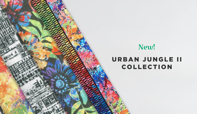 Colorful floral, cityscape and stripe quilt fabrics from the Urban Jungle II fabric collection.