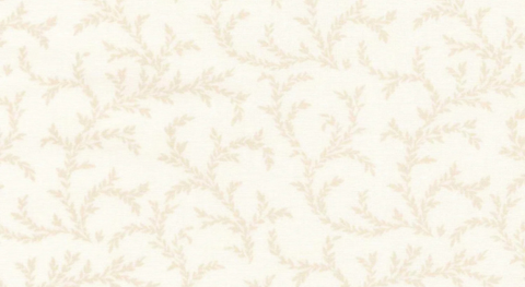 Cotton quilting fabric with a ecru vines on a lighter ecru background.