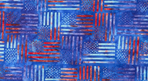 Red and blue American flags on a blue background.