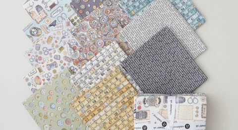 a selection of fat quarter fabrics from the Atelier fabric collection.