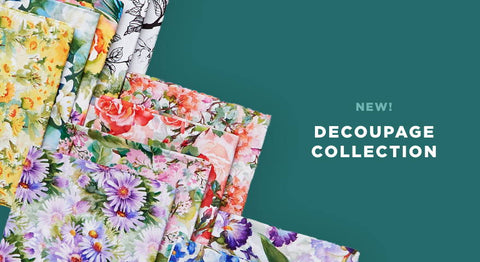 Shop precuts and yardage from the Decoupage fabric collection from In the Beginning while supplies last.