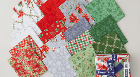 Fat quarter bundle of assorted holiday prints in a bird theme.