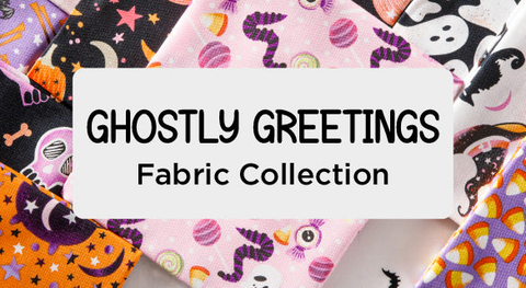 a selection of fat quarter prints from the ghostly greetings fabric collection.