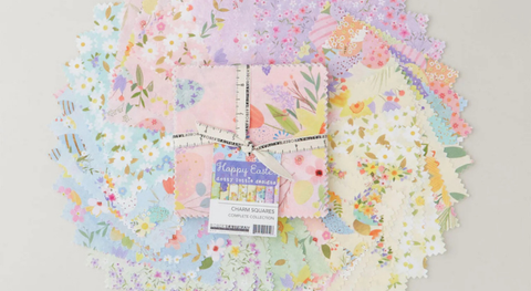 a selection of easter fabric prints in pretty pastel colors.