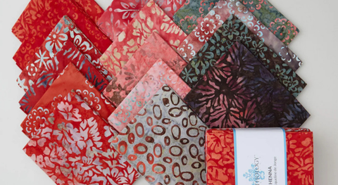 a selection of fat quarter fabrics from the Henna Batiks Fabric Collection