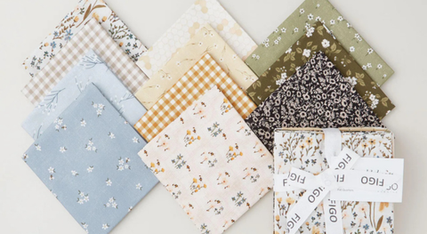 a selection of fat quarter prints from the humblebee fabric collection.