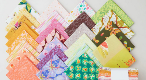 a selection of fat quarter fabrics from the Insectarium Fabric Collection.