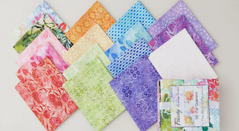 Fat quarter bundle of fresh, springtime prints in floral and geometric designs from Jason Yenter's Felicity fabric collection.