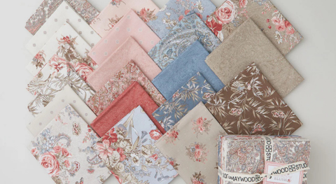 Fat quarter bundle of florals, paisley, and small geo prints from the Meadow Blush fabric collection.