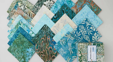 Fat quarter bundle of cotton batiks featuring the monstera plant. 