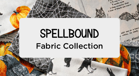 a selection Halloween fabric prints from the northcott spellbound fabric collection.