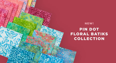Browse the Pin Dot Floral batik fabric collection in yardage and precuts while supplies last.. 