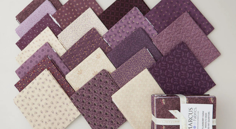 A selection of fat quarter fabric prints from the Plumberry Farm fabric collection.