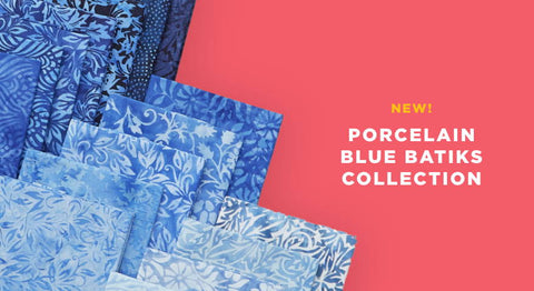 Shop the Porcelain Blue batik collection in precuts &amp; yardage while supplies last.