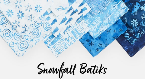 a selection of fat quarter fabrics from the snowfall batiks fabric collecion.