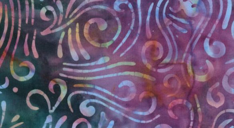 108"-wide yardage with light purple swirls on a dark teal and purple batik fabric.