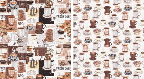 Coffee themed fabric by Art Licensing Studio, available in our online quilt shop!