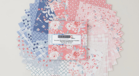 a selection of 5" square fabric prints from the beautiful bowquets fabric collection.