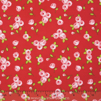 Kewpie Love - Floral Red Yardage