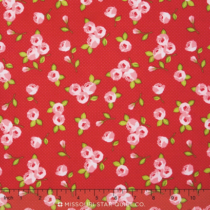 Kewpie Love - Floral Red Yardage