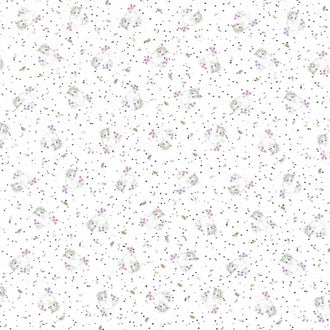 Whiskers & Paws - Cats Tiny Flowers White Yardage