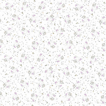 Whiskers & Paws - Cats Tiny Flowers White Yardage Primary Image