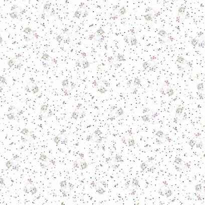 Whiskers & Paws - Cats Tiny Flowers White Yardage