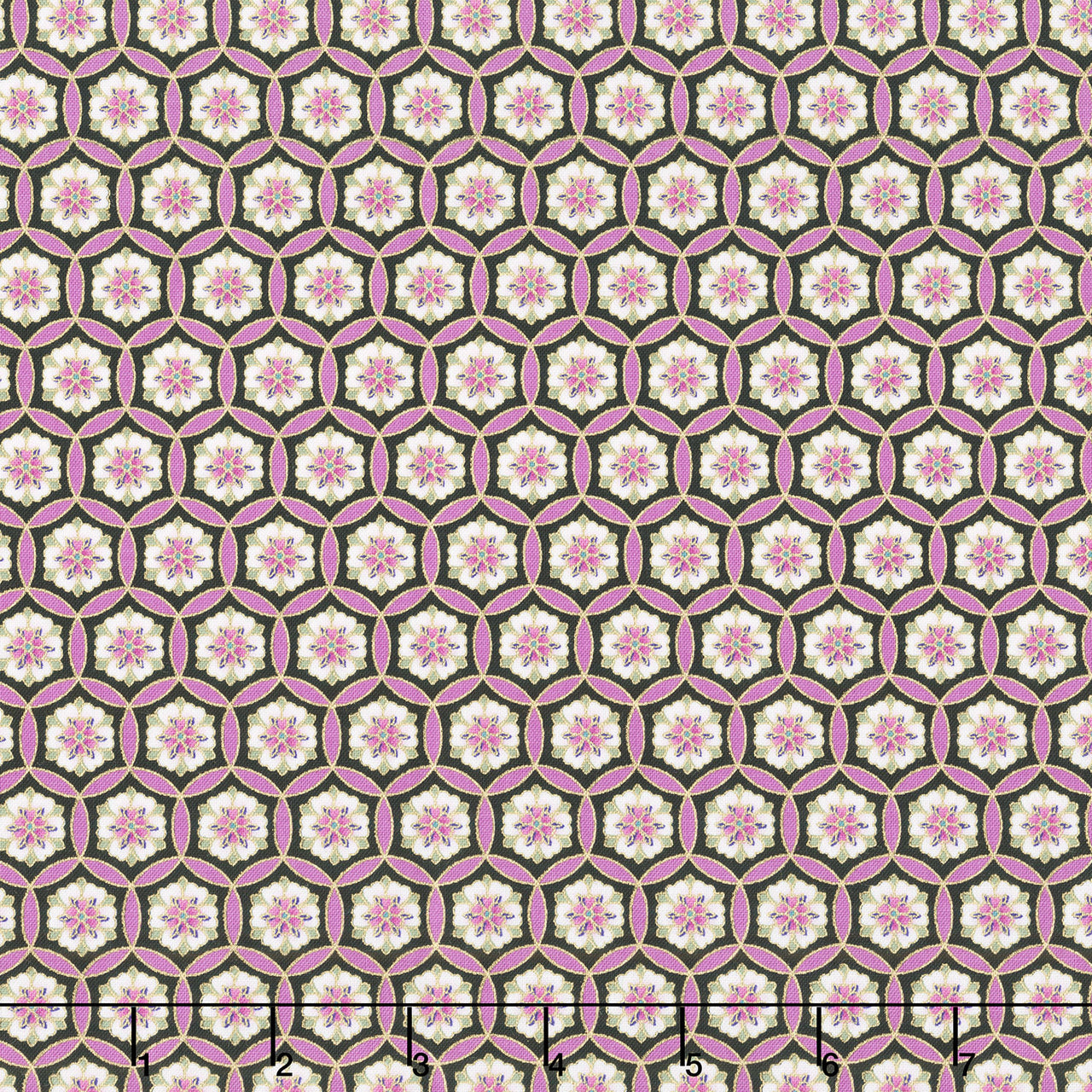 Shizuka - Geo Shape & Floral Black Metallic Yardage