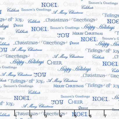 Winter's Grandeur - Frost Holiday Text Frost Metallic Yardage