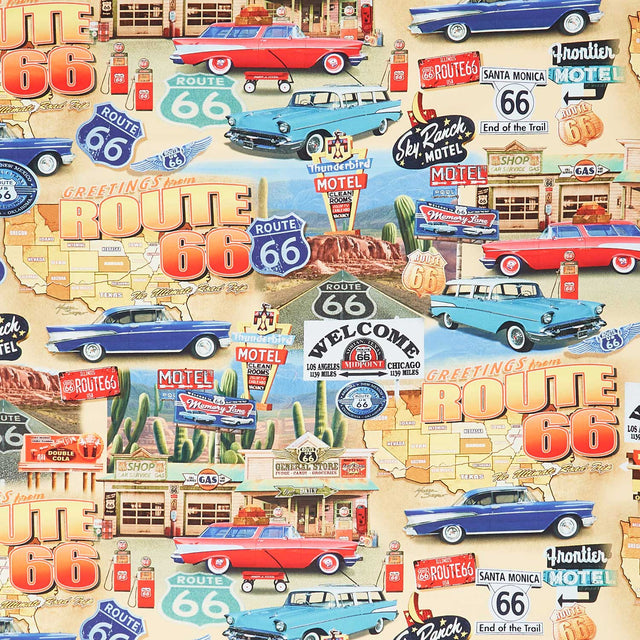 Novelty - Timeless Treasures - Route 66 Collage Multi Yardage Primary Image