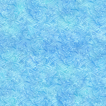 Oriental Gardens - Waves Blue Yardage Primary Image