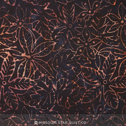 Tonga Batiks - Rose Pressed Leaves Obsidian Yardage