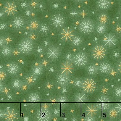 Winter's Grandeur - Holiday Twinkle Evergreen Metallic Yardage