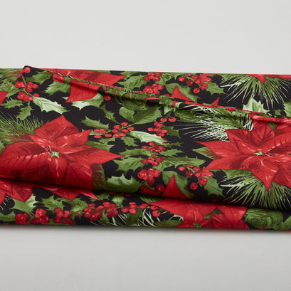 Poinsettia & Pine Favorites - Focal Poinsettia Black 2 Yard Cut