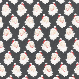 Old Fashioned Christmas - Santa Heads Charcoal Flannel Yardage